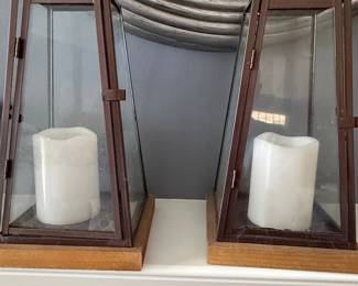 Set of Two Rustic Metal and Glass Lanterns with LED Candles