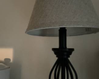 Black Metal Cage Table Lamp with Linen Shade