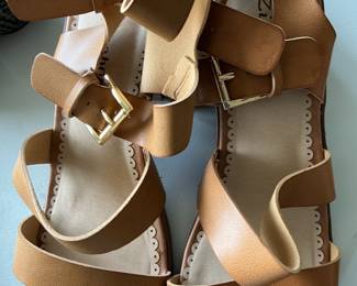 Women's Tan Leather Strappy Sandals with Gold Buckles by Zadig & Voltaire