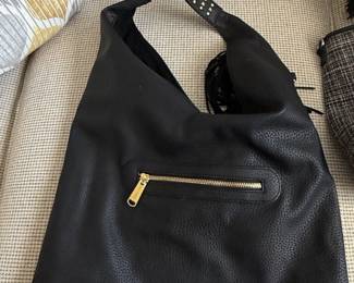 Steve Madden Black Faux Leather Hobo Bag with Studded Strap