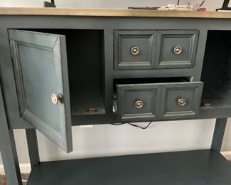 Distressed Blue Console Table with Cabinet and Drawers