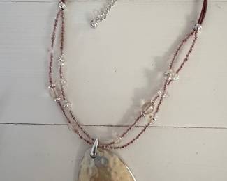 Hammered Metal Teardrop Pendant Necklace with Beaded Cord