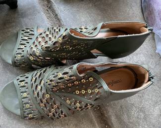 Women's Olive Green Cut-Out Gladiator Sandals with Gold Studs
