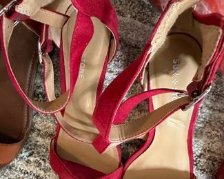 Sun + Stone Red Suede Strappy Heeled Sandals