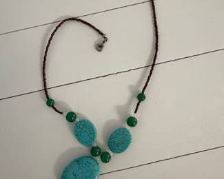 Turquoise and Green Beaded Necklace with Crackled Matrix Stones