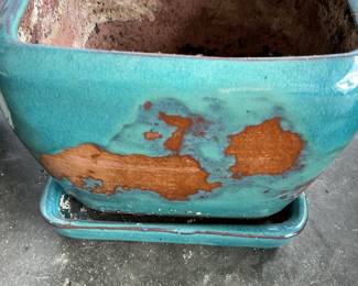 Turquoise Glazed Ceramic Bonsai Pot with Saucer