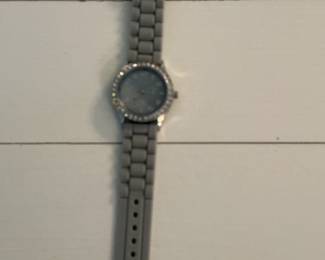 Women's Rhinestone Bezel Gray Silicone Band Watch