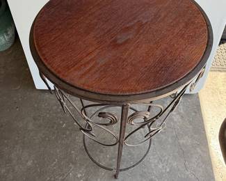 Round Wood Top Wrought Iron Pedestal Table