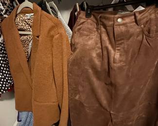 Falls Creek Brown Faux Suede Skirt and Textured Blazer Set