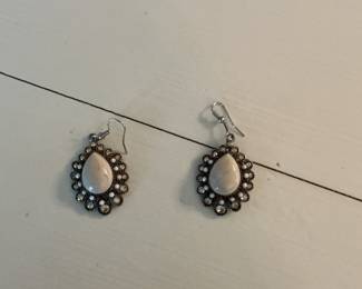 Teardrop Stone and Crystal Dangle Earrings