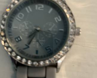 Women's Rhinestone Bezel Gray Silicone Band Watch