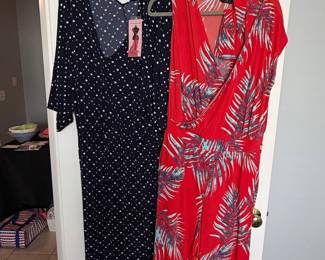 Nina Leonard Polka Dot Maxi Dress and Tropical Print Jumpsuit