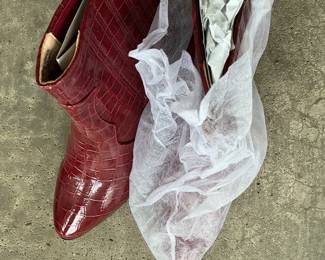 Red Croc-Embossed Ankle Boots