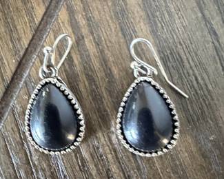 Teardrop Black Onyx Dangle Earrings with Twisted Bezel