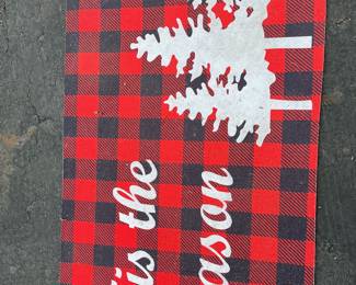 Welcome Doormat with Pine Trees and Buffalo Plaid Doormat