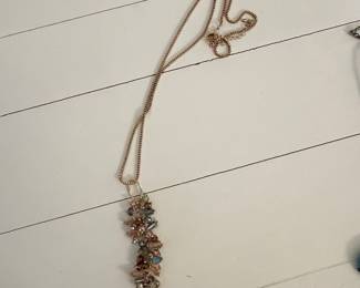 Gold Tone Beaded Tassel Pendant Necklace with Multi-colored Faceted Beads