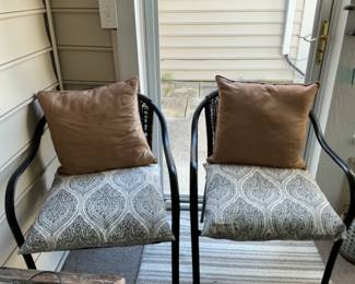 Woven Wicker Armchairs with Cushions