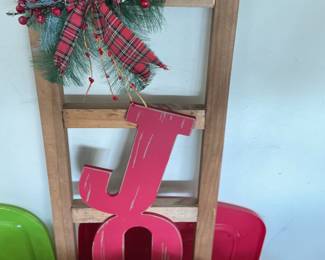 Rustic Wooden Ladder with "JOY" Letters and Wreath