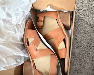 Women's Tan Leather Strappy Block Heel Sandals by Sofft