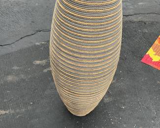 Large Woven Floor Vase with Jute and Grey Cord