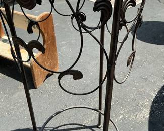 Wrought Iron and Wood Pedestal Plant Stand