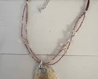 Hammered Copper and Silver Solder Pendant Necklace on Leather Cord