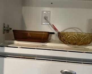 CorningWare Visions Amber Glass Casserole Dish and Amber Glass Footed Bowl