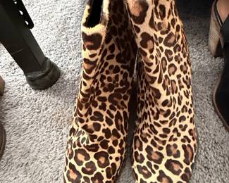 Leopard Print Calf Hair Ankle Boots