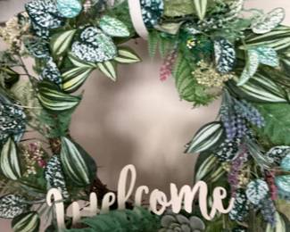 Artificial Greenery Wreath with "Welcome" Sign and Succulent Accents