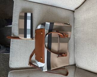 Plaid Tote Bag and Wallet Set