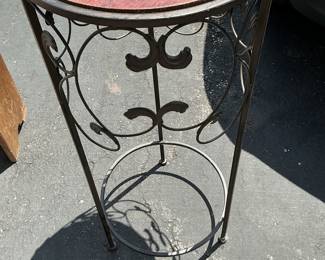 Wrought Iron and Wood Pedestal Plant Stand