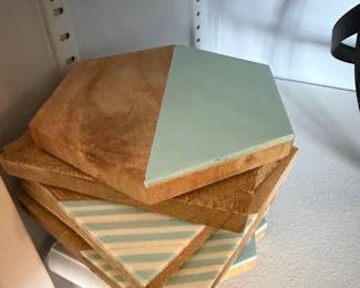 Geometric Wood and Ceramic Hexagonal Coasters