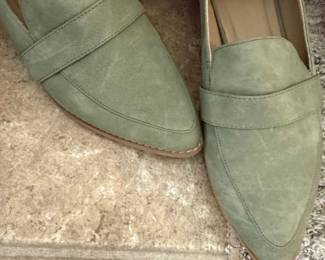 Sage Green Suede Pointed Toe Loafers