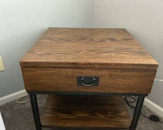 Industrial Style Oak and Metal End Table