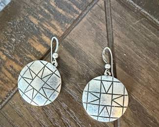 Sterling Silver Geometric Pattern Dangle Earrings