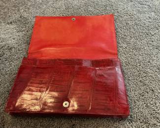 Red Crocodile Skin Clutch Handbag