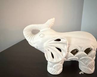 White Ceramic Elephant Figurine with Cut-Out Design