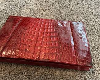 Red Crocodile Skin Clutch Handbag