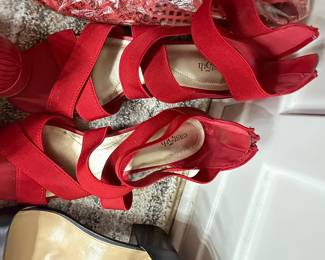 East 5th Red Fabric Strappy Heeled Sandals