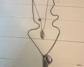 Layered Pendant Necklace with Hammered Discs and Tassel