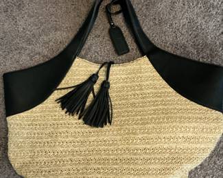 Sole Society Straw Tote Bag with Faux Leather Trim