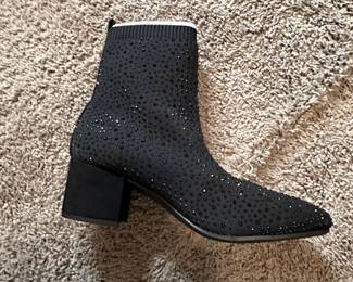 Black Rhinestone Embellished Sock Boot