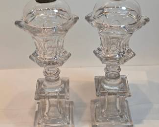 Pair Of Antique Boston Sandwich Whale Oil Lamps