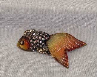 Lucite And Rhinestone Koi Fish Brooch