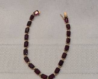 14k Gold With Lab Created Garnet Bracelet