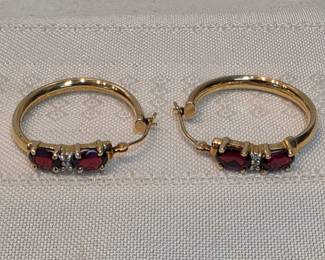 14k Gold Earrings With Tourmaline And Small Diamonds