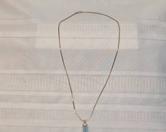 14k Gold Necklace With Aquamarine Stick Pendant