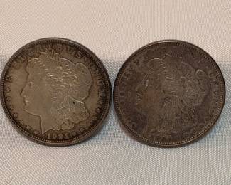 Pair Of 1921 D Morgan Silver Dollars