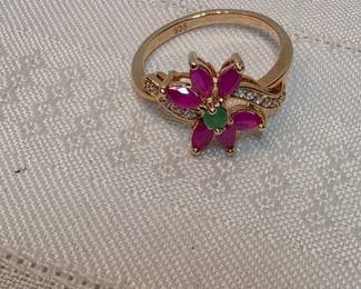 Sterling Silver Ring With Diamonds And Rubies