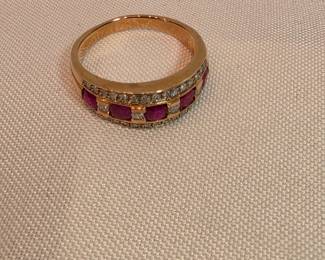 14k Gold Ring With Rubies And Diamonds